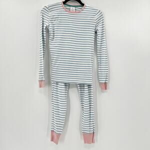 Boden Girls White and Blue Striped PJ Set 14 Kids